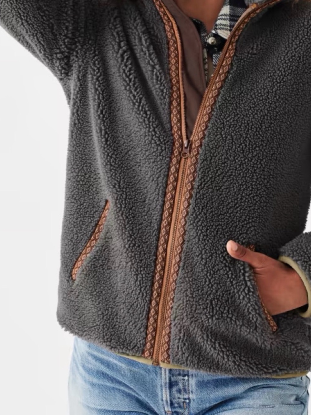 Faherty Grey Sherpa Jacket with Contrast Zip